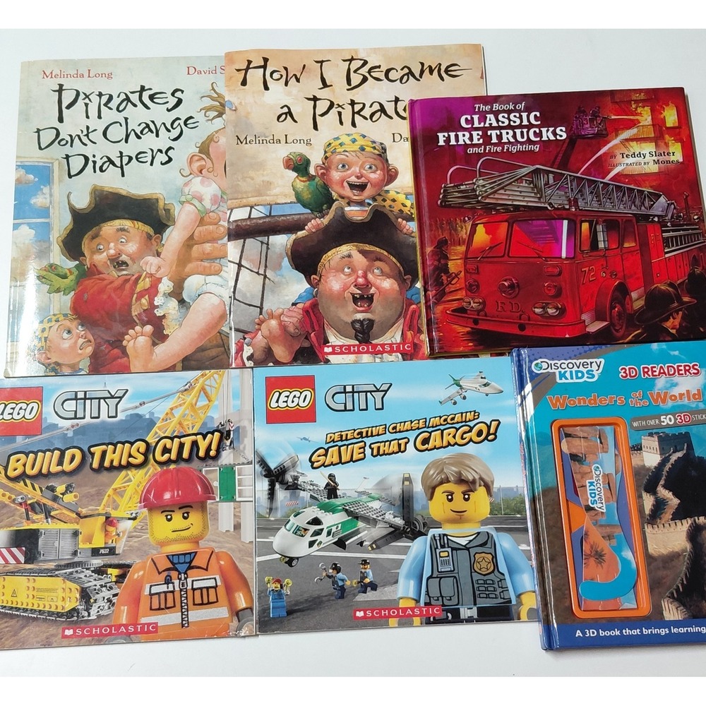 Children's Books Mixed Lot of 6 Hardcover Books Pirates LEGO City Fire Trucks